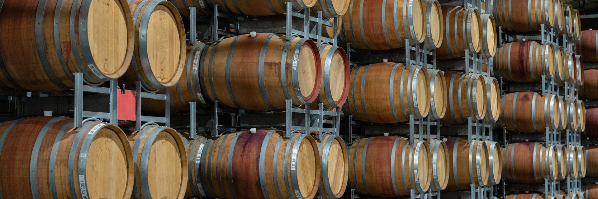 Wine barrels stacked